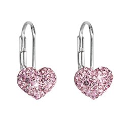 Strieborné náušnice visiace s kryštálmi Swarovski ružové srdce 31125.3 Rose