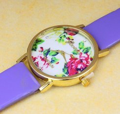 Dámské hodinky GENEVA fialové s květy
