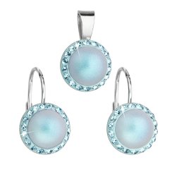 Sada šperkov s kryštálmi Swarovski náušnice a prívesok so svetlo modrou matnou perlou okrúhle 39091.3 Light blue