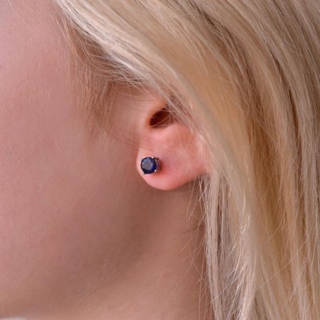 Strieborné náušnice kôstky s pravými minerálnymi kameňmi temne modré 11483.3 sapphire blue