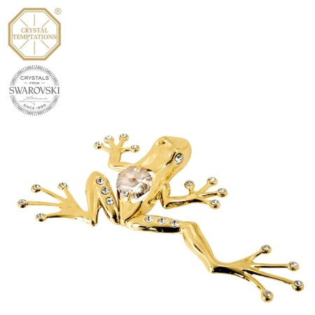 Kovová pozlátená figúrka Žabka s bielymi kryštálmi Swarovski Elements