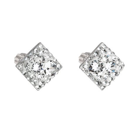 Strieborné náušnice pecka s kryštálmi Swarovski biely kosoštvorec 31169.1 Krystal