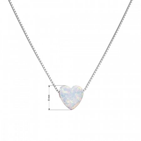 Stříbrný náhrdelník se syntetickým opálem bílé srdce 12048.1 White s. Opal