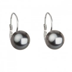 Stříbrné náušnice visací s perlou Swarovski šedé kulaté 31143.3 Grey
