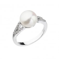 Strieborný prsteň s bielou riečnou perlou 25003.1 Biela