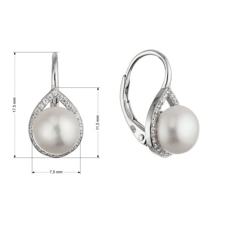 Strieborné náušnice visiace s bielou riečnou perlou 21107.1