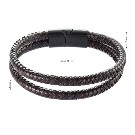 Náramek pánský s koženkovými pásky a sponou na magnet 43035.3 hnědý