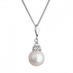 Stříbrný náhrdelník s kulatou řícní perlou a zirkony 22033.1
