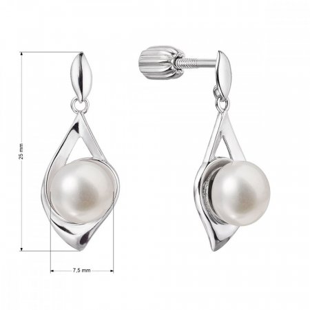 Stříbrné náušnice visací slza s říční perlou bílá 21080.1B