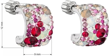 Strieborné náušnice visiace s kryštálmi Swarovski mix farieb polkruh 31280.3 Sweet Love