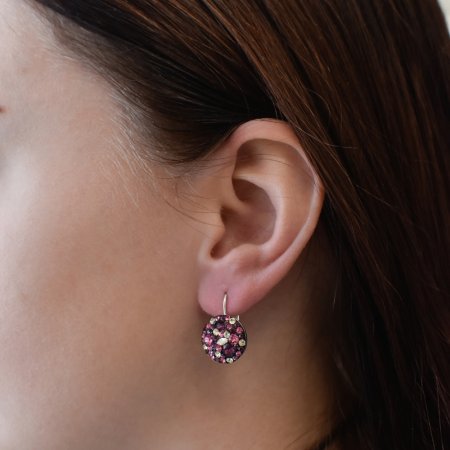 Stříbrné náušnice visací s krystaly Swarovski fialové kulaté 31176.3 Amethyst