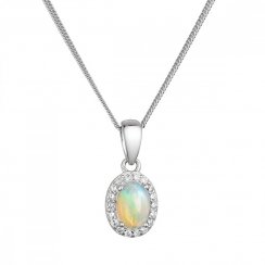 Stříbrný náhrdelník luxusní s pravým opálem bílý 12085.3 opál