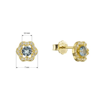 Pozlacené stříbrné náušnice kytičky s modrým zirkonem 11702.3 blue