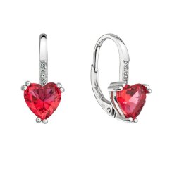Stříbrné náušnice visací se zirkony růžové srdíčko 11409.3 Rose