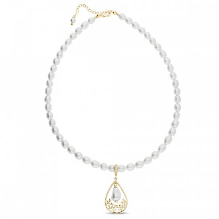 Stříbrný pozlacený náhrdelník bílý perlový Caresse NFG5843W6W White Pearl