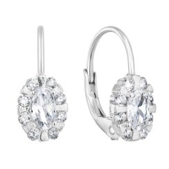 Stříbrné náušnice visací se zirkonem bílý ovál 11224.1