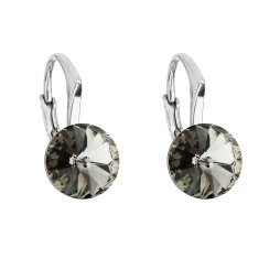 Stříbrné náušnice visací s krystaly Swarovski černé kulaté 31229.3 Black Diamond