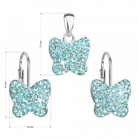 Súprava šperkov s krištáľmi Preciosa náušnice a prívesok modrý motýľ 39144.1 Aqua