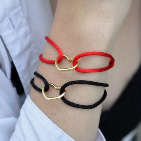 Kabbalah náramek s pozlaceným stříbrným srdcem 13093.3 red