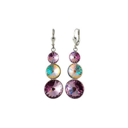 Náušnice Rivoli so Swarovski Elements s tromi kameňmi Light Amethyst svetlo fialový