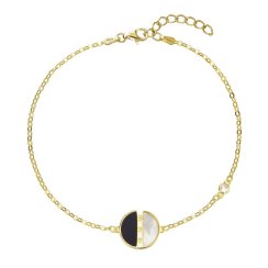 Pozlacený stříbrný náramek řetízek s kulatým černoperleťovým přívěskem 13026.1 Au plating