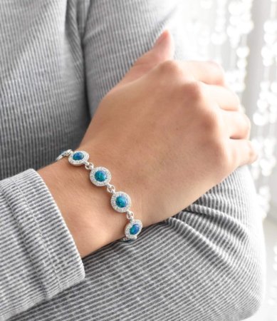 Strieborný náramok so syntetickým opálom a s krištáľmi Preciosa zelený 33105.1 Green s. Opal