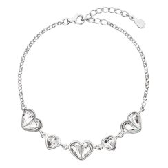 Stříbrný náramek se Swarovski krystaly bílé srdce 33109.1 Krystal