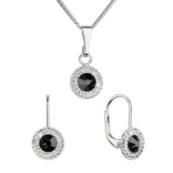 Sada šperků s krystaly Swarovski náušnice a přívěsek černé kulaté 39109.3 Jet
