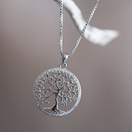 Stříbrný přívěsek strom života lemovaný zirkony bílý 14025.1