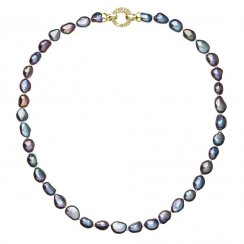 Perlový náhrdelník z pravých říčních perel modrý 22027.3 peacock Au plating