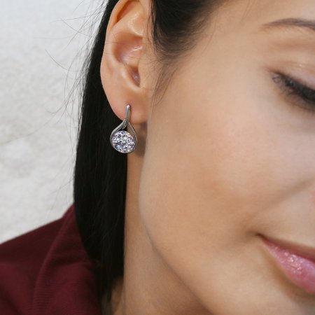 Strieborné visiace náušnice kvapky sa Swarovski fialovými kryštály 31305.3 Violet