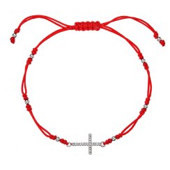 Červený náramok proti urieknutiu strieborný krížik so zirkónmi 13022.3