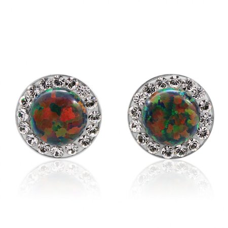 Strieborné náušnice kôstky so zeleno menivým opálom a kryštálmi Swarovski Elements Vitrail Medium Opal