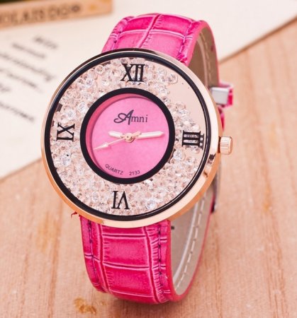 Dámské hodinky s křišťálky v růžové barvě