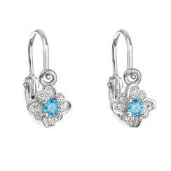 Strieborné detské náušnice visiace so zirkónom modrá kytička 11175.3 Light Blue