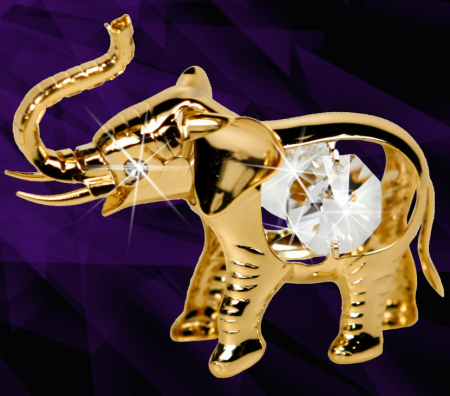 Kovová pozlacená figurka malý slon s bílými krystaly Swarovski Elements