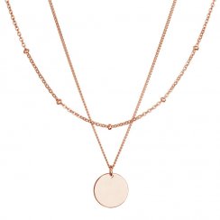 Pozlátený ROSE náhrdelník dvojradový s placičkou a retiazkou s guličkami 62002