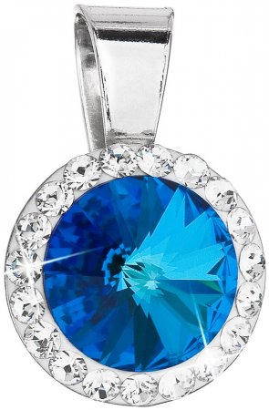Stříbrný přívěsek s krystaly Swarovski modrý kulatý 34251.5 Bermuda Blue