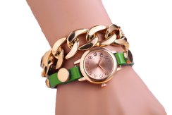 Modní Quartz náramkové zlaté hodinky zelené