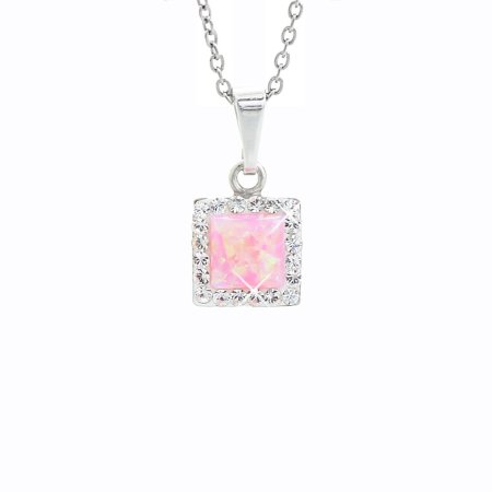 Stříbrný náhrdelník s růžovým opálem a krystaly Swarovski Elements čtverec Rose Opal