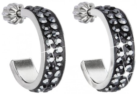 Stříbrné náušnice kruhy s krystaly Swarovski černý půlkruh 31119.5 Hematite