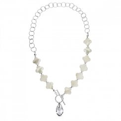 Strieborný náhrdelník biely Clover N6106C1MPW Krystal
