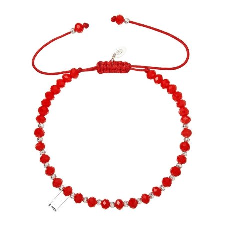 Strieborný náramok s červenými sklenenými korálkami 13074.3