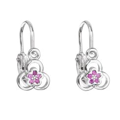 Stříbrné dětské náušnice visací se zirkonem růžová kytička 11171.3 Fuchsia