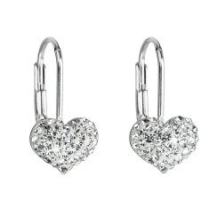 Stříbrné náušnice visací s krystaly Swarovski bílé srdce 31125.1 Krystal