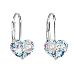 Stříbrné náušnice visací s krystaly Swarovski modré srdce 31125.9 Aqua Opal