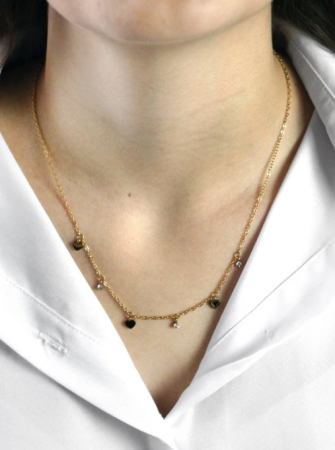 Zlatý oceľový náhrdelník s ovesmi sŕdc a kryštálov Swarovski Elements