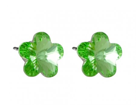 Náušnice se Swarovski Elements květinka Zelená 10 mm Peridot