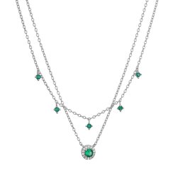 Stříbrný náhrdelník dvojitý se zelenými zirkony 12186.3 emerald