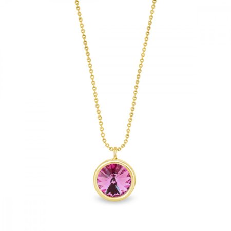 Náhrdelník růžový stříbrný pozlacený se Swarovski Elements Birthday Stone NBG1122SS29R Rose - Červen